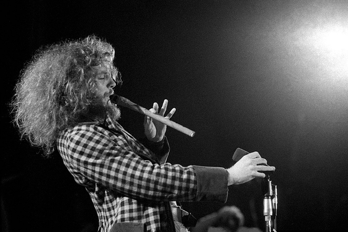 British vocalist, flautist and guitarist Ian Anderson of Jethro Tull perfor...